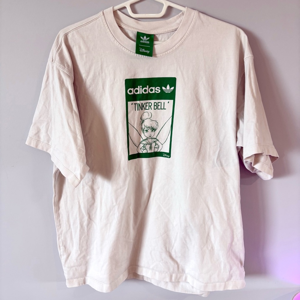 DISNEY Adidas Tinker Bell Graphic Tee White and Green 100% cotton